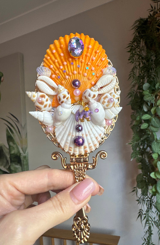 'Etty & the Amethyst Sun' - Guilt Gold Seashell Mirror