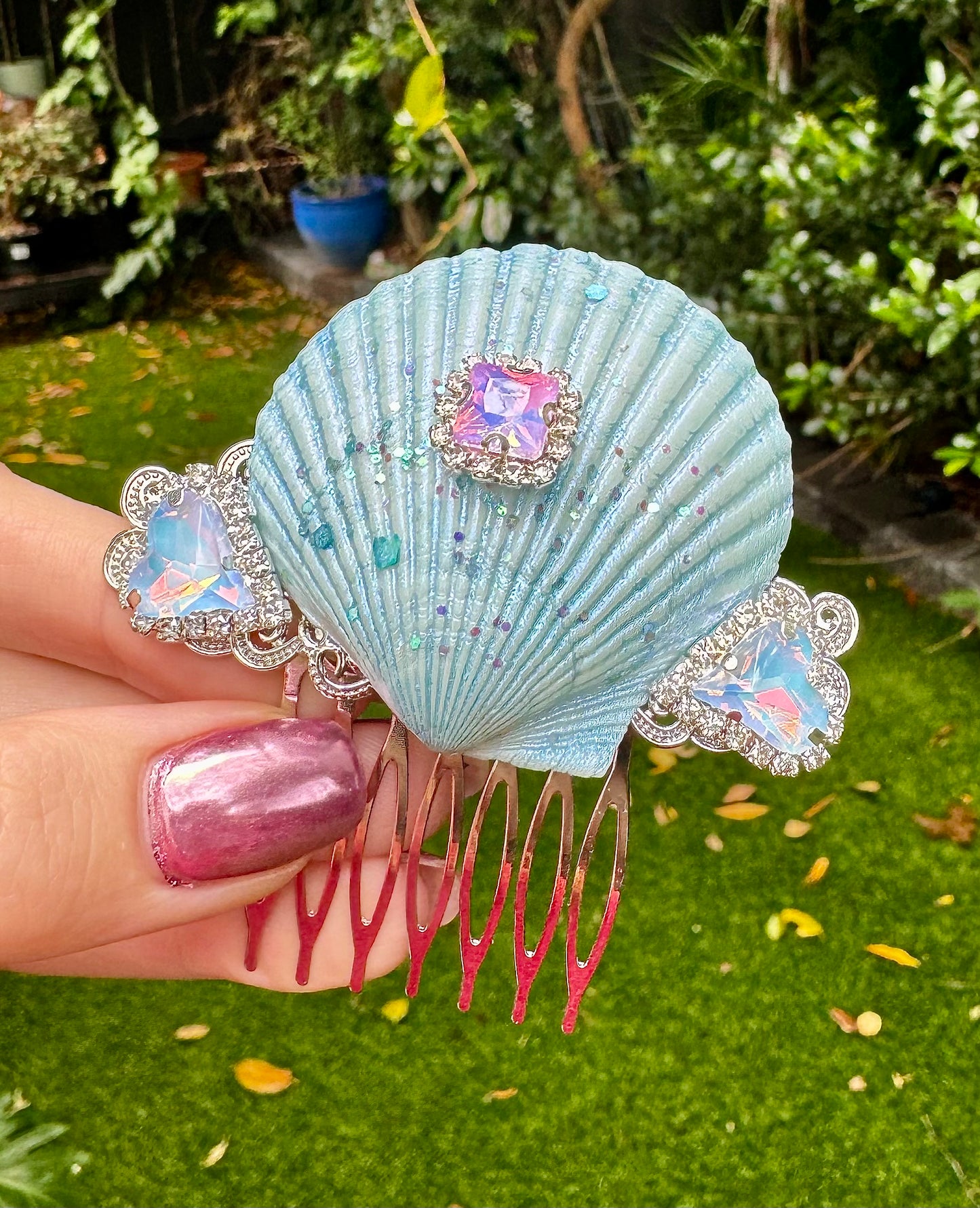 'Whispering Seashells' Blue or Pink Wedding Hair Comb