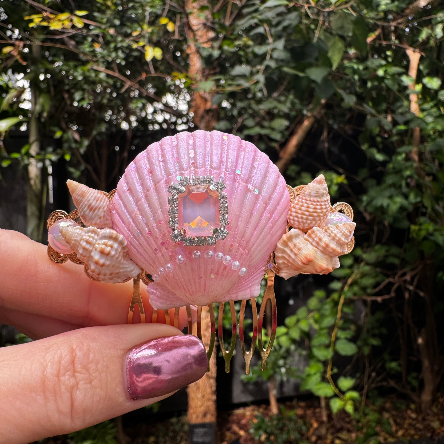 'Whispering Seashells' Blue or Pink Wedding Hair Comb