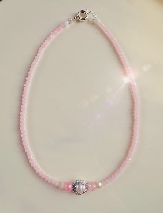 Pastel Pink ~ Crystal Bead & Pearl Necklace
