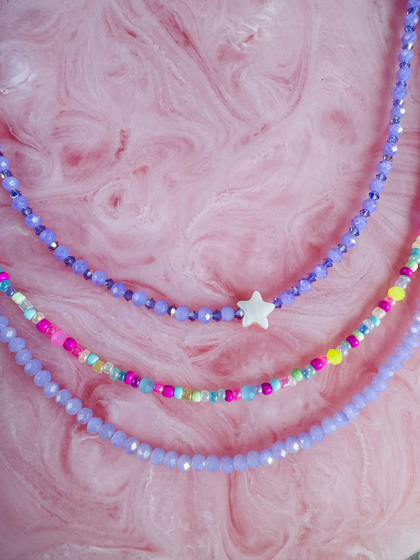 Stacked Handmade Japanese Bead Necklaces ft. Czech Crystals x3