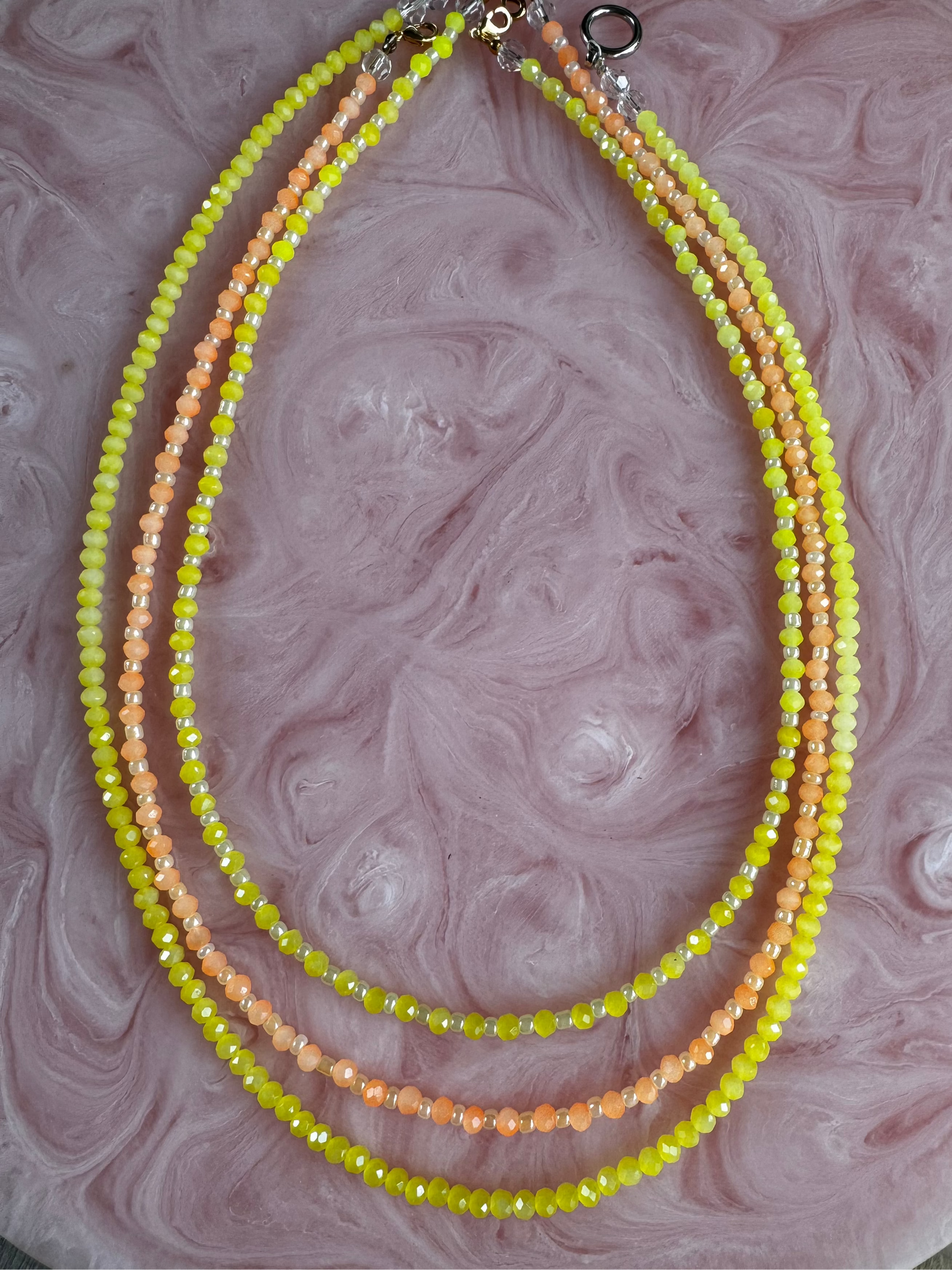 Stacked Citrus Brights Handmade Beaded Necklaces x3