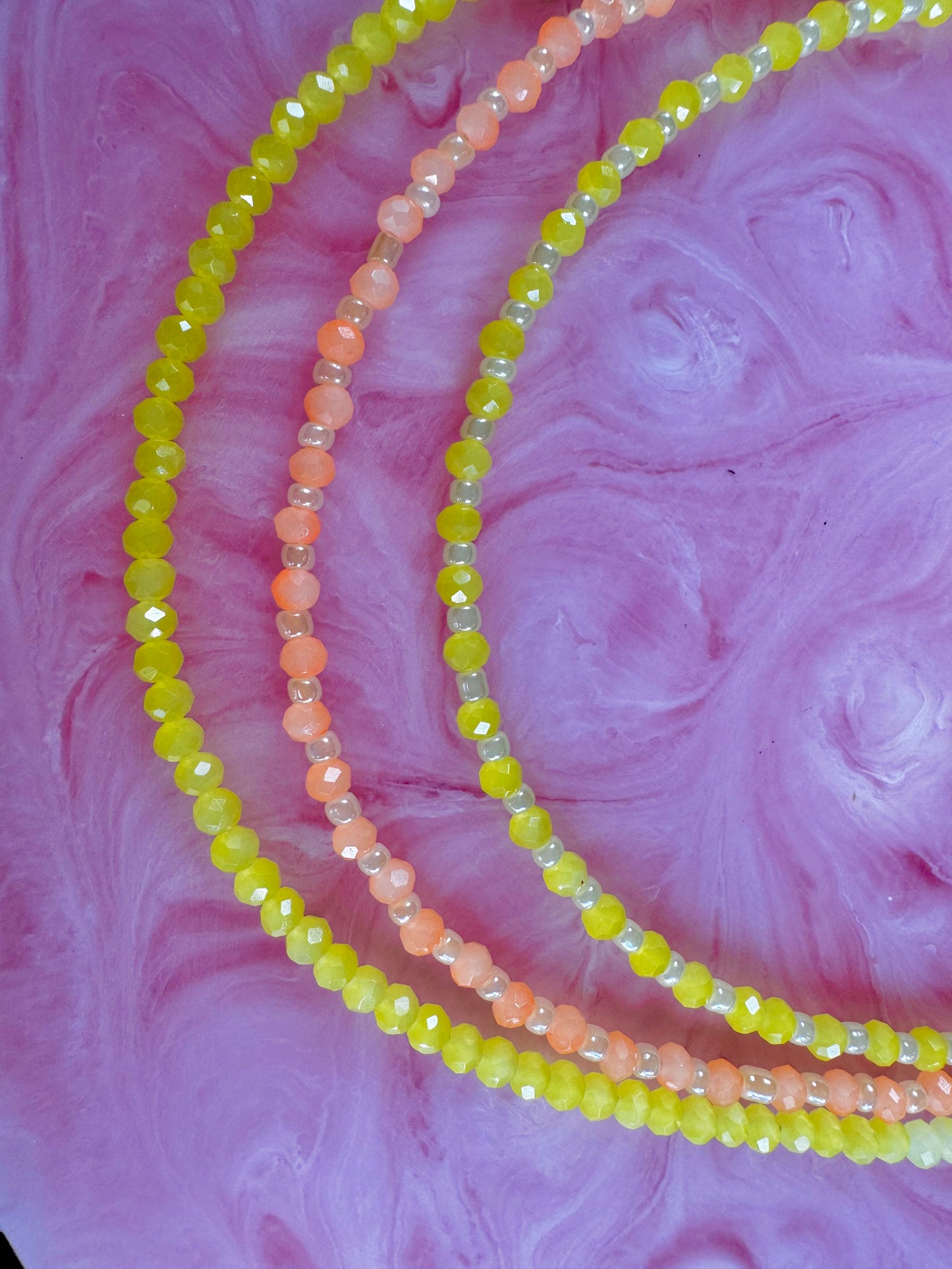 Stacked Citrus Brights Handmade Beaded Necklaces x3