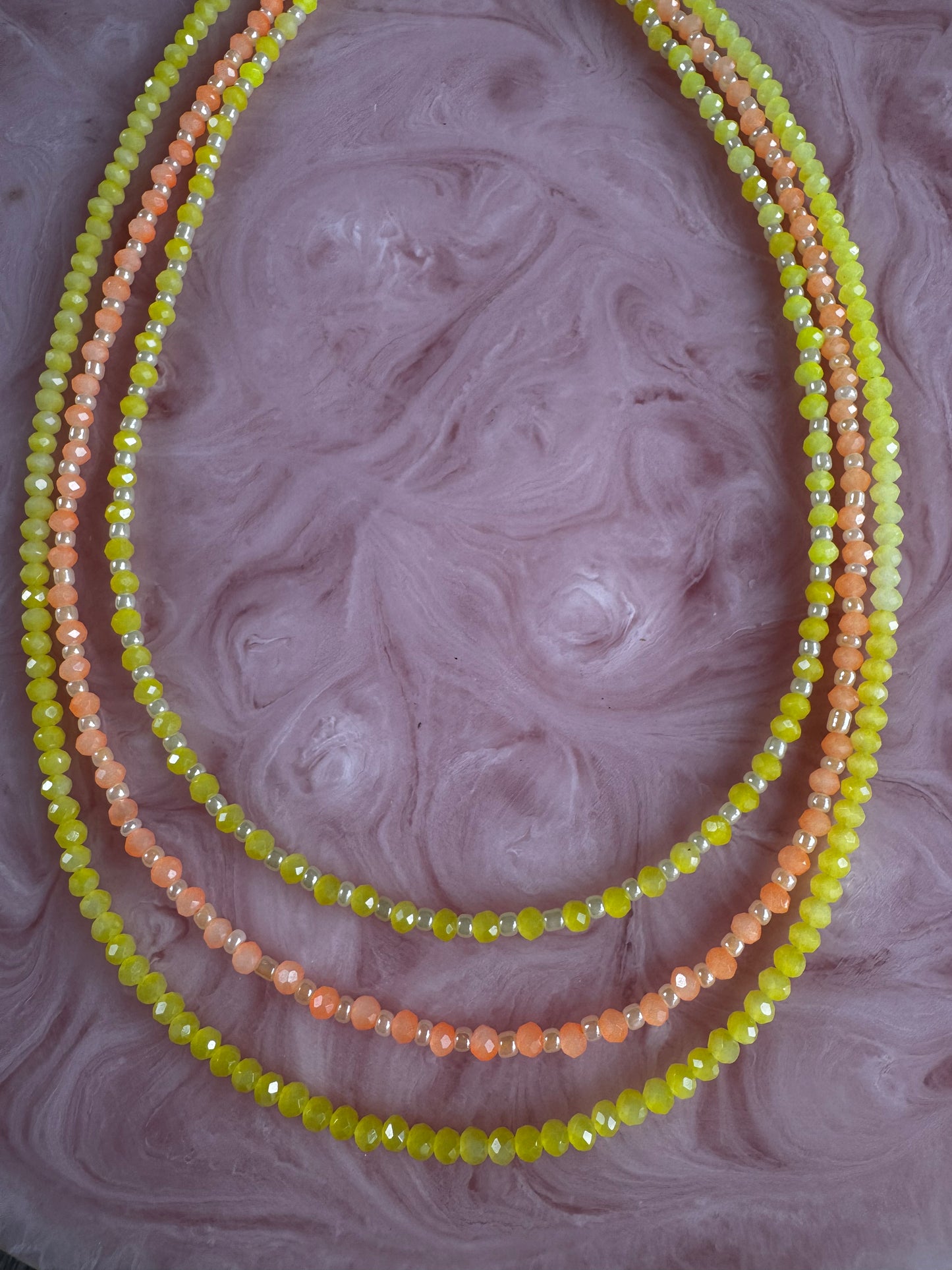 Stacked Citrus Brights Handmade Beaded Necklaces x3