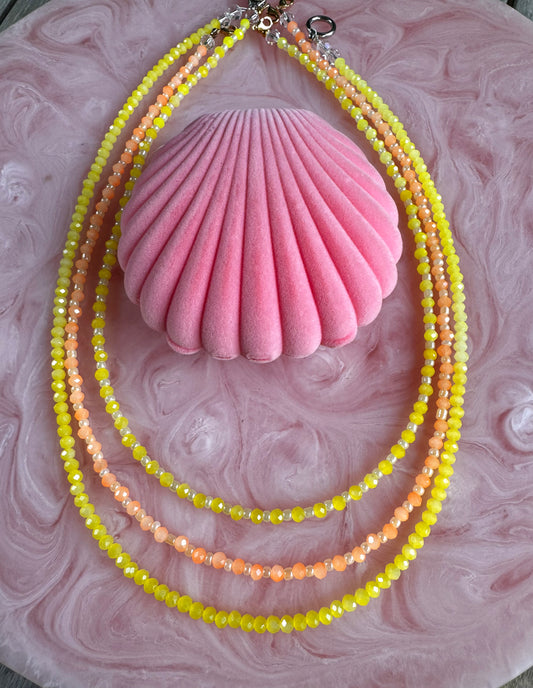 Stacked Citrus Brights Handmade Beaded Necklaces x3