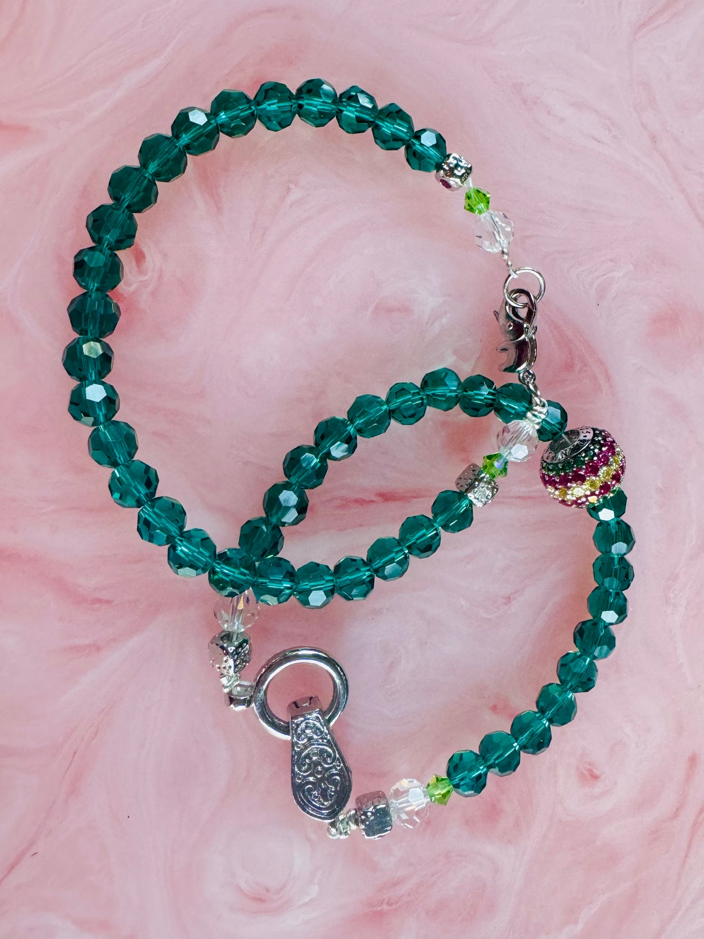 Emerald Green Crystal Bracelet w Rhodium Sterling Silver