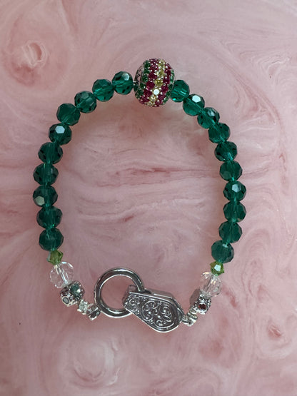 Emerald Green Crystal Bracelet w Rhodium Sterling Silver