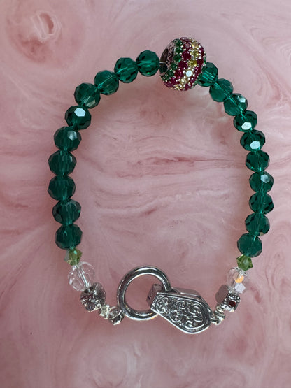 Emerald Green Crystal Bracelet w Rhodium Sterling Silver