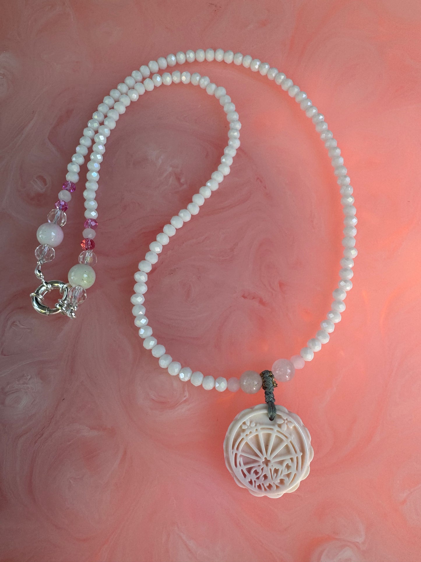 Hand Carved Pink Queen Conch Shell Necklace