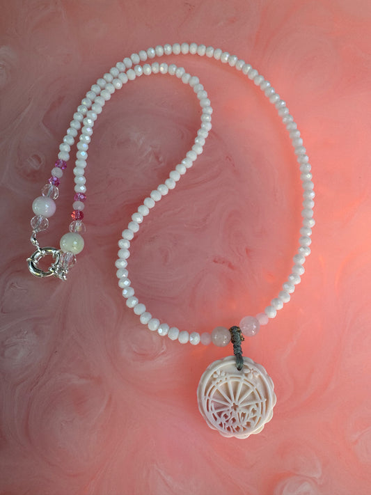 Hand Carved Pink Queen Conch Shell Necklace