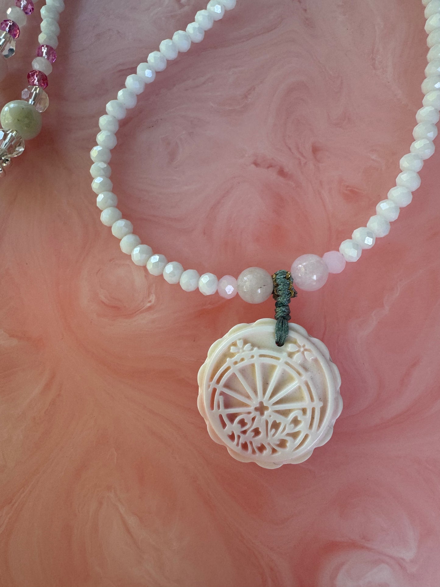 Hand Carved Pink Queen Conch Shell Necklace
