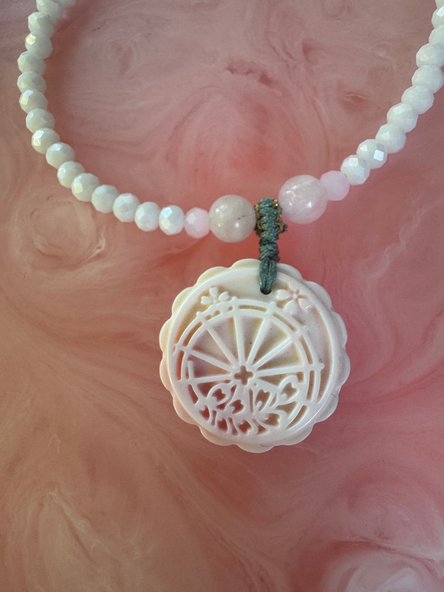 Hand Carved Pink Queen Conch Shell Necklace