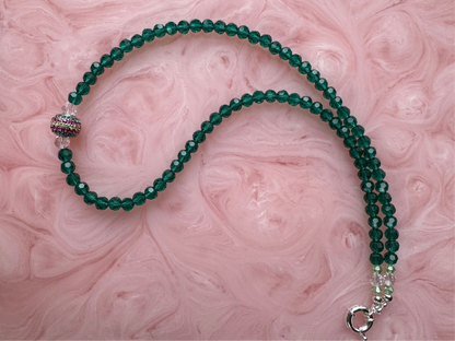 Emerald Green Crystal Necklace w Rhodium Sterling Silver
