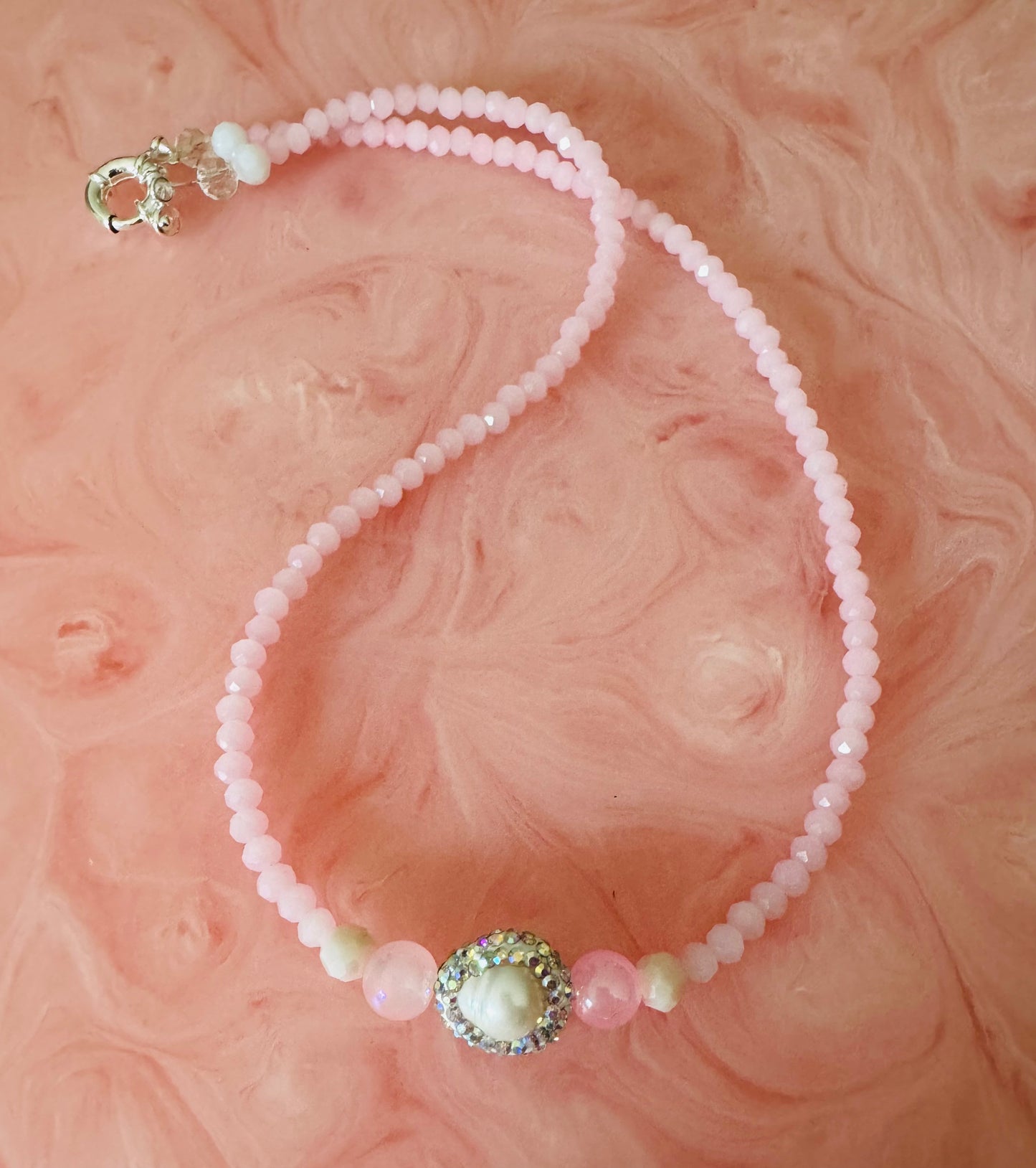 Pastel Pink ~ Crystal Bead & Pearl Necklace