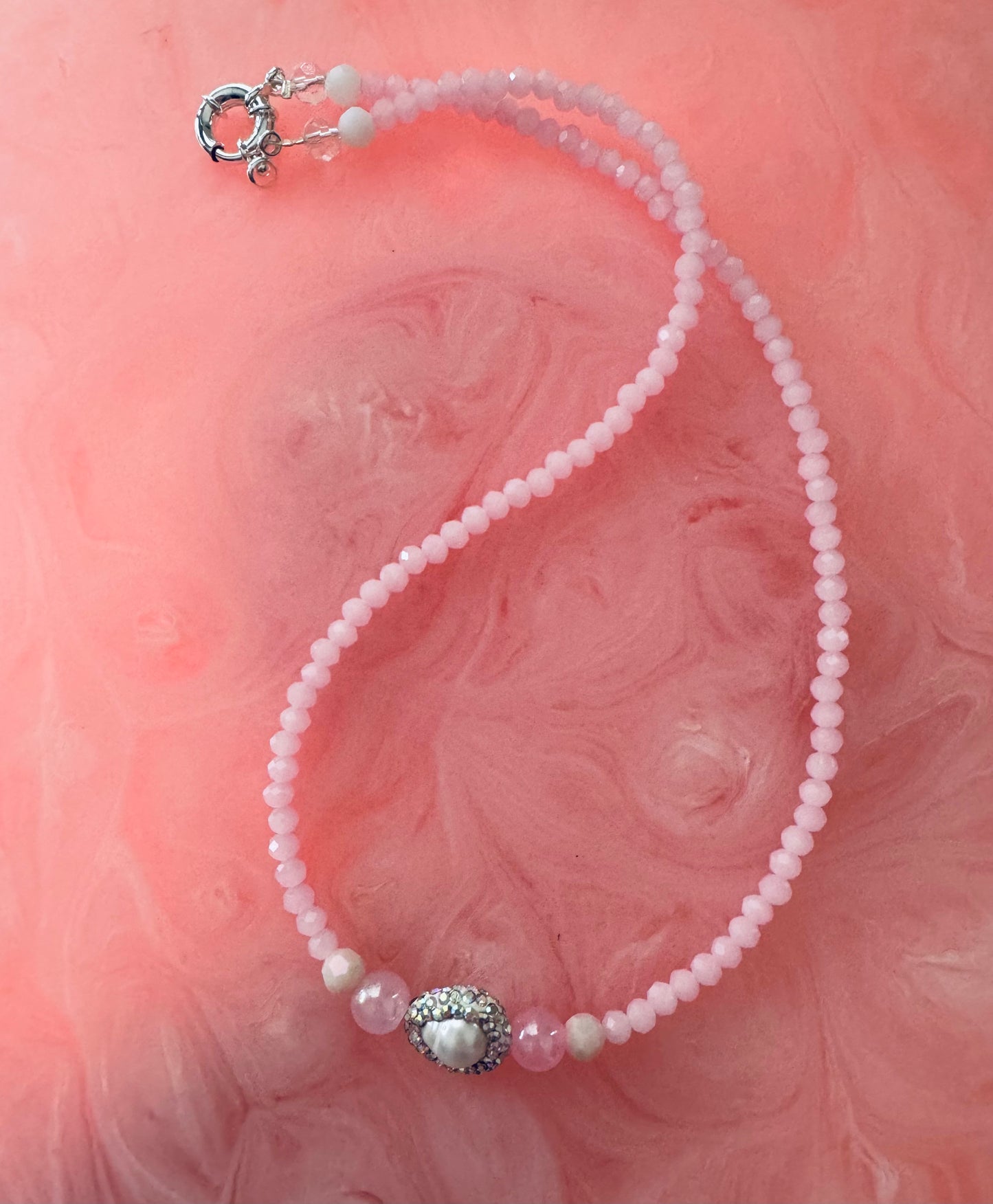 Pastel Pink ~ Crystal Bead & Pearl Necklace