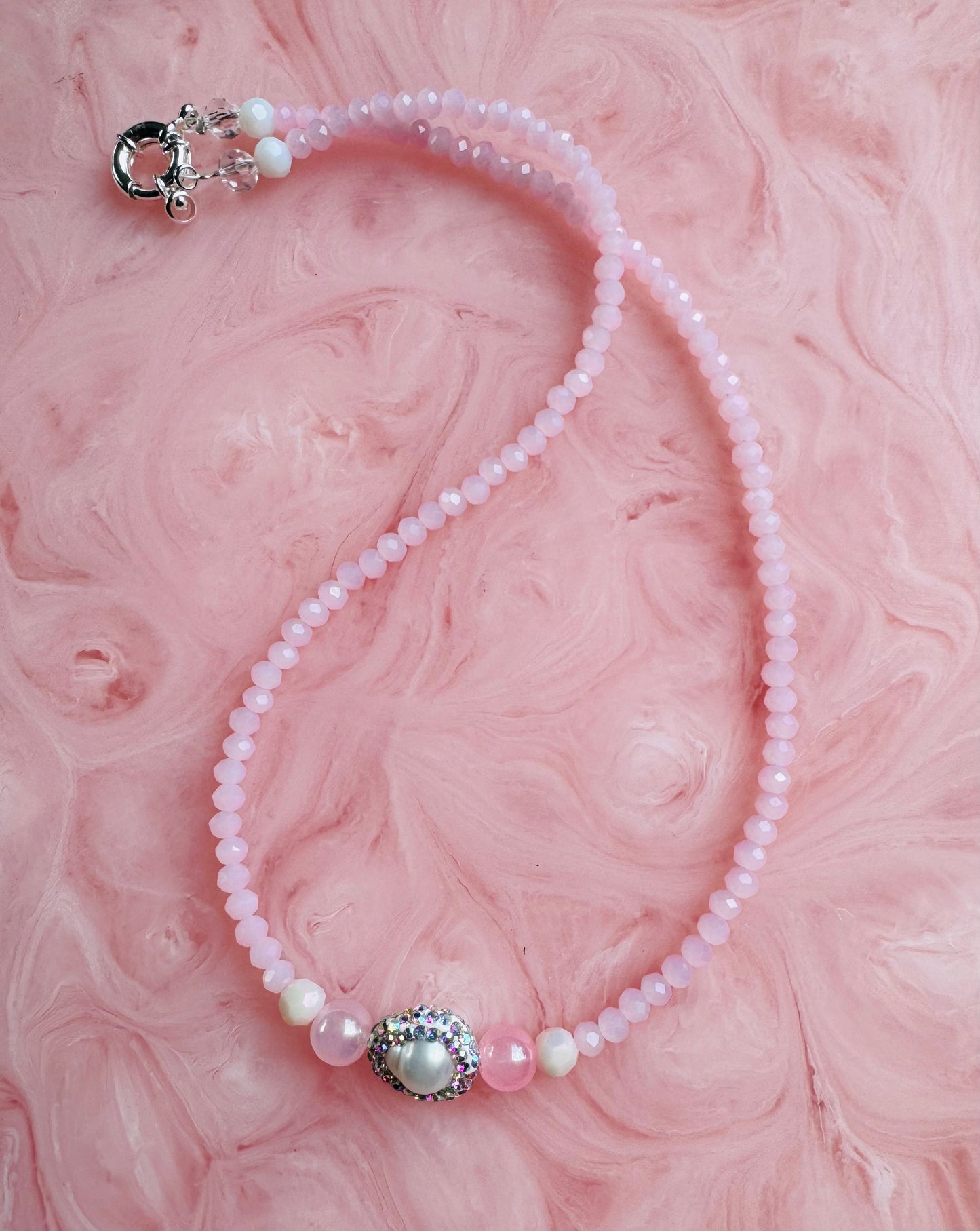 Pastel Pink ~ Crystal Bead & Pearl Necklace