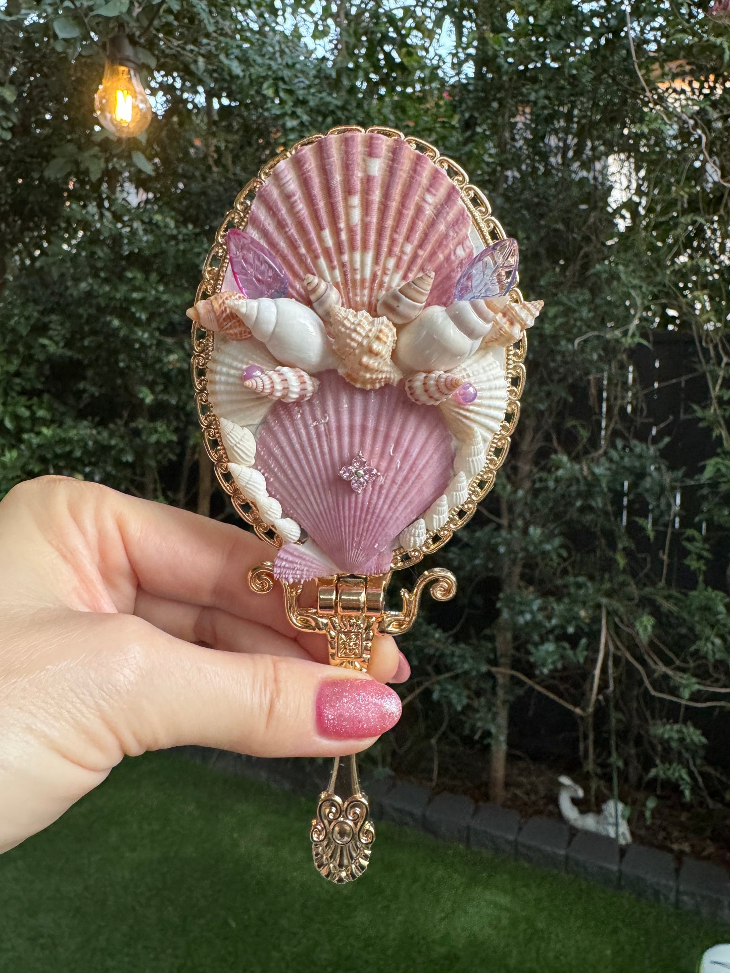 'Sea of Lilac Dreams' - Guilt Gold Seashell Mirror