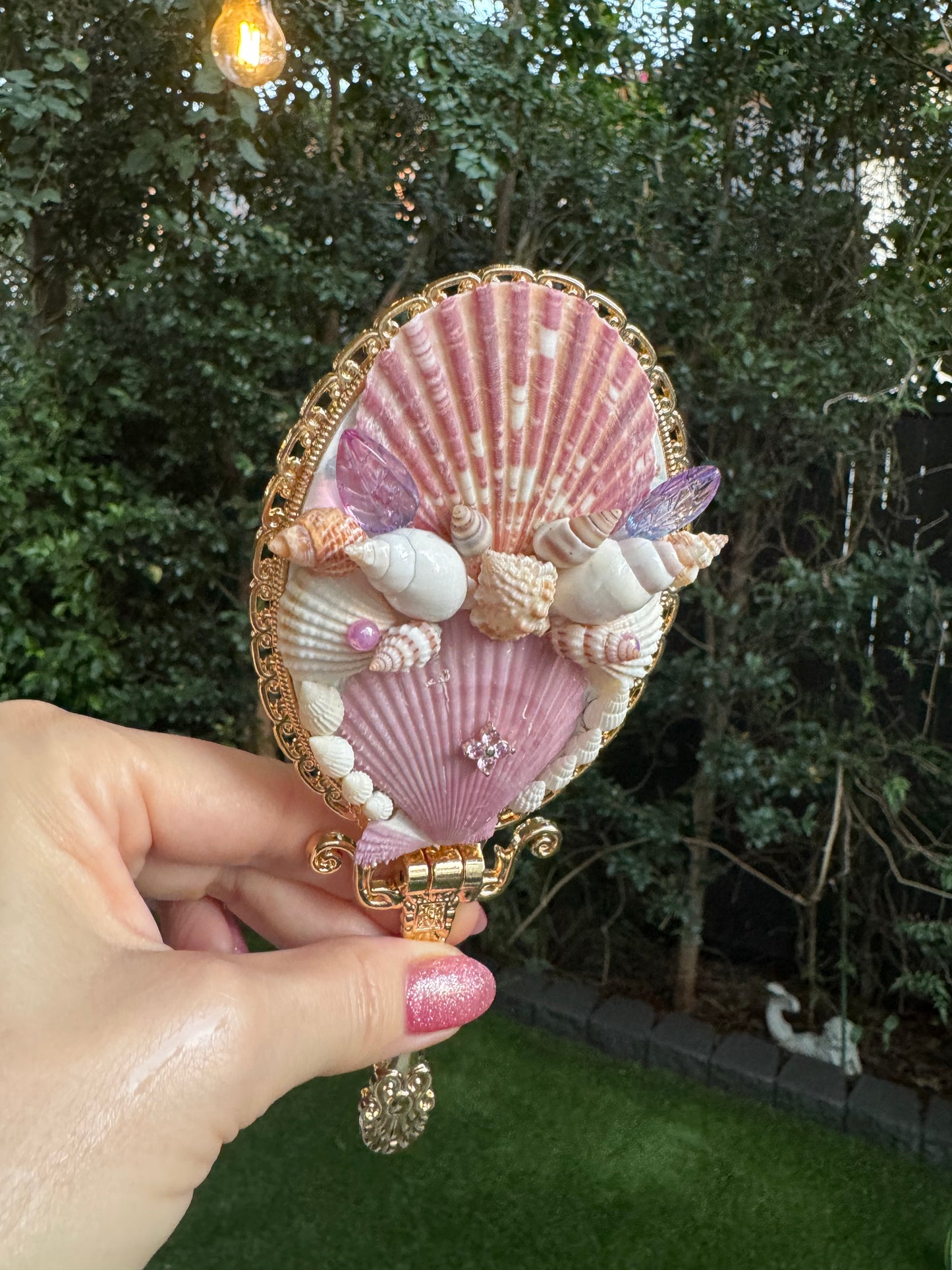 'Sea of Lilac Dreams' - Guilt Gold Seashell Mirror