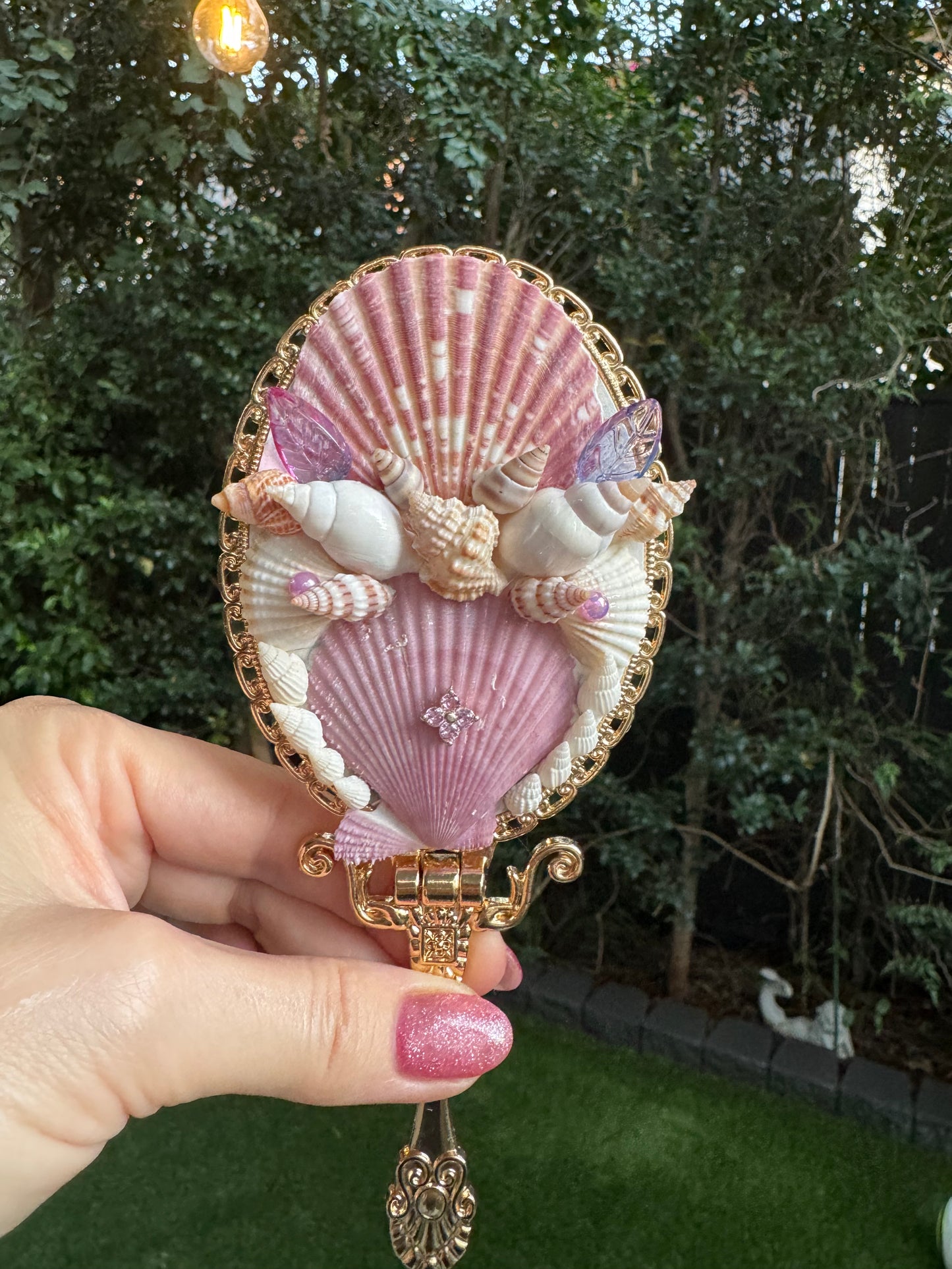 'Sea of Lilac Dreams' - Guilt Gold Seashell Mirror