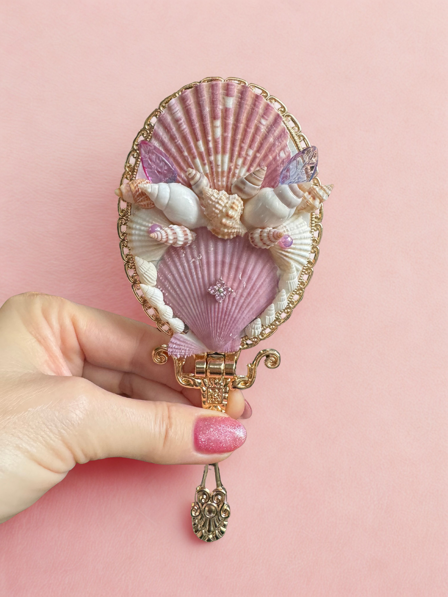 'Sea of Lilac Dreams' - Gold Seashell Mirror