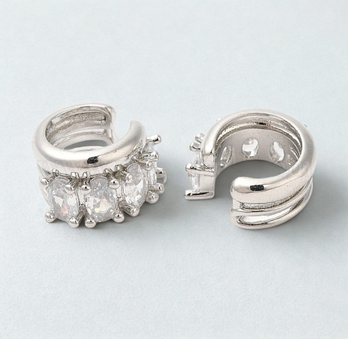 Rhinestone Dream Cuff Earrings - Silver CZ Earrings – Platinum Finish | No Piercing Required