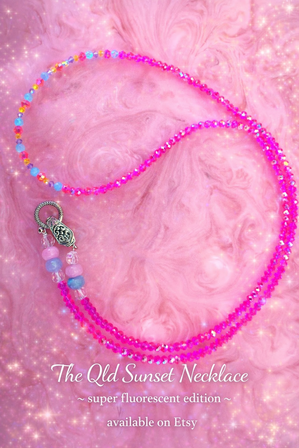 Qld Sunset ~ Hot Pink Crystal Statement Necklace ~ Extra Long Czech Crystal Necklace