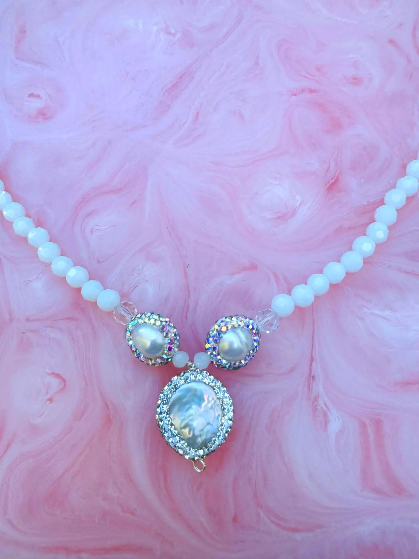 Snow Queen ~ Ice Necklace feat. Genuine Pearls and Crystals