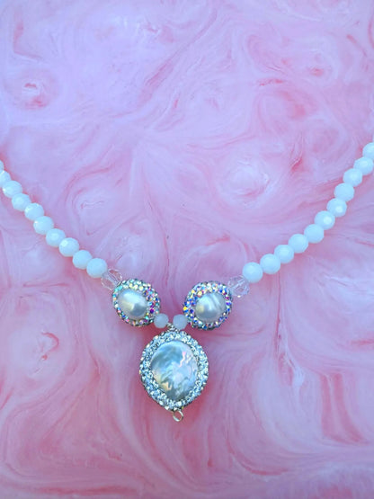 Snow Queen ~ Ice Necklace feat. Genuine Pearls and Crystals