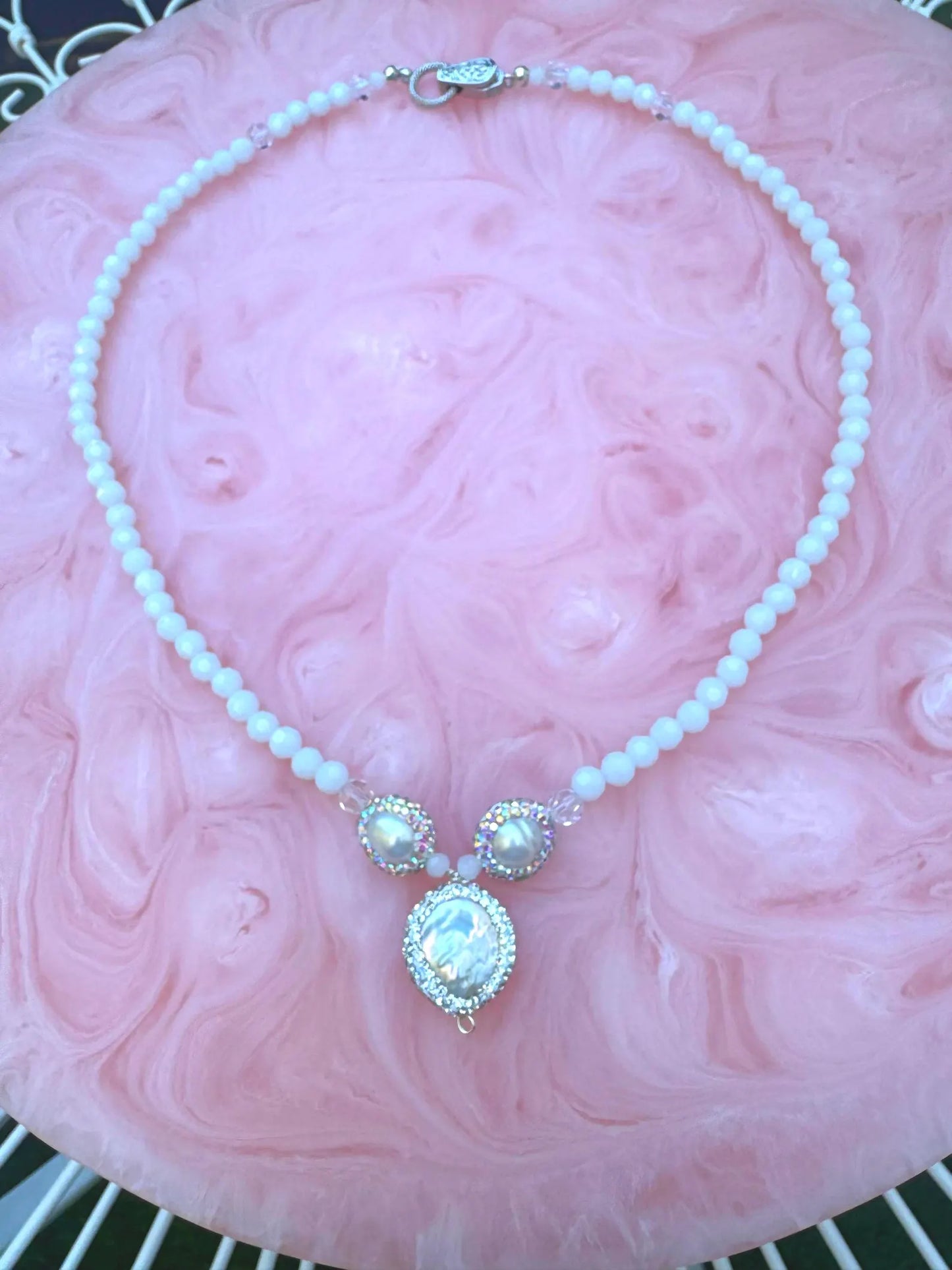 Snow Queen ~ Ice Necklace feat. Genuine Pearls and Crystals