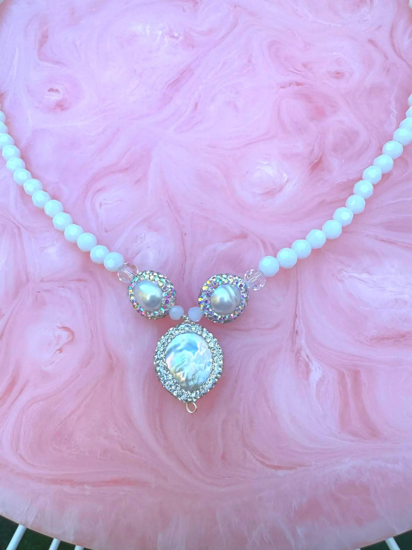 Snow Queen ~ Ice Necklace feat. Genuine Pearls and Crystals