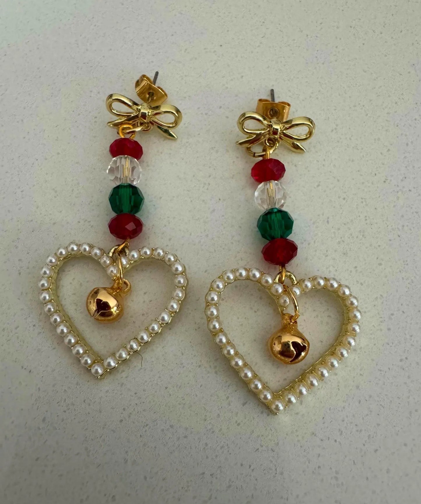 Forever Love Christmas Heart Bell Earrings