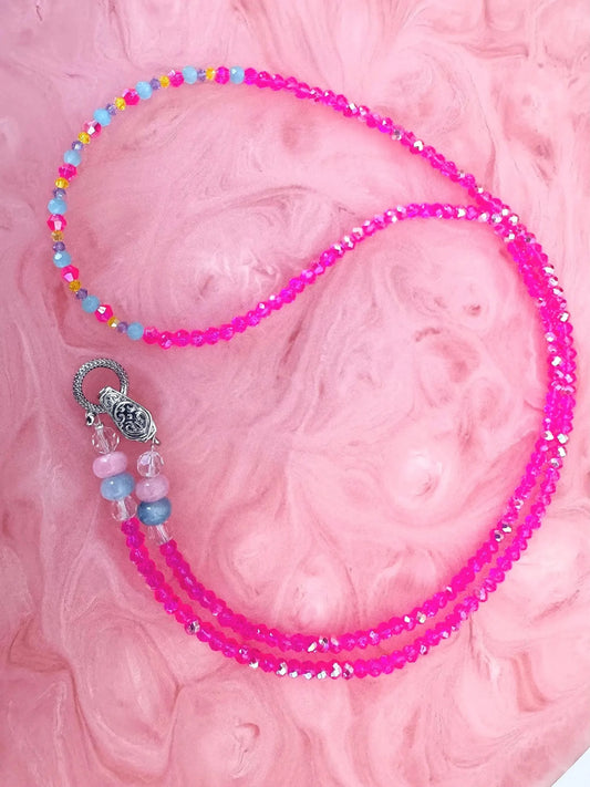 Qld Sunset ~ Hot Pink Crystal Statement Necklace ~ Extra Long Czech Crystal Necklace