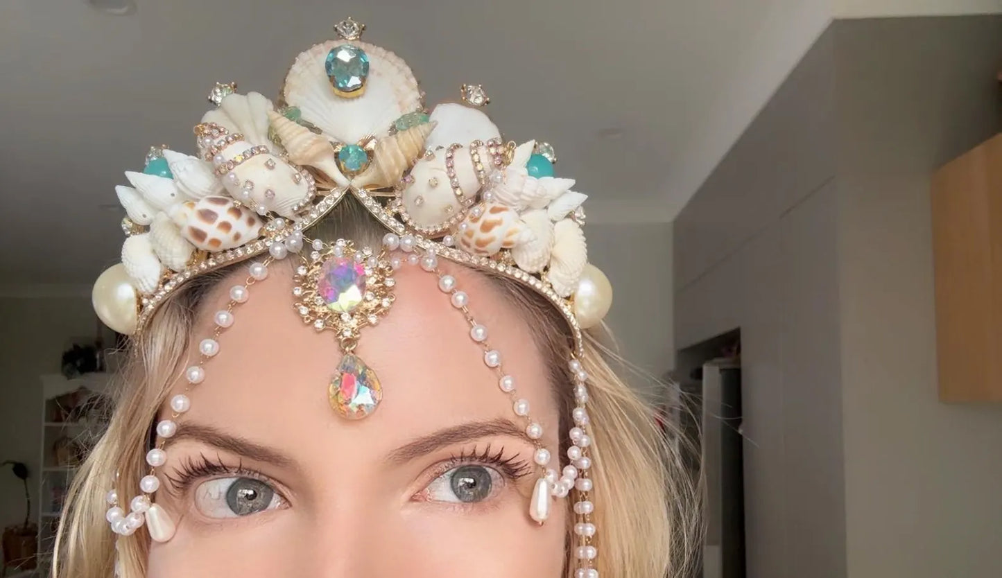 Ariel’s Dream Mermaid Crown ~ Statement Pearl & Shell Tiara