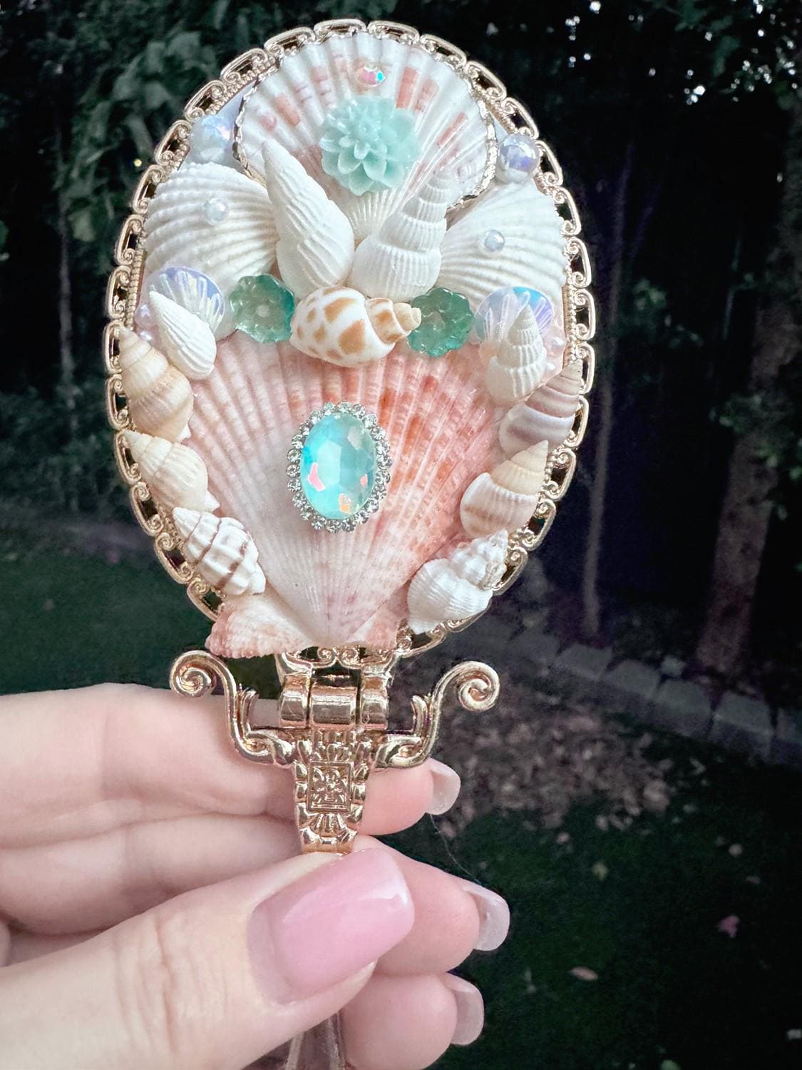 Blue Green Handmade Shell Mirror, Wedding Accessories, Birthday Present, Mothers Day, Customised