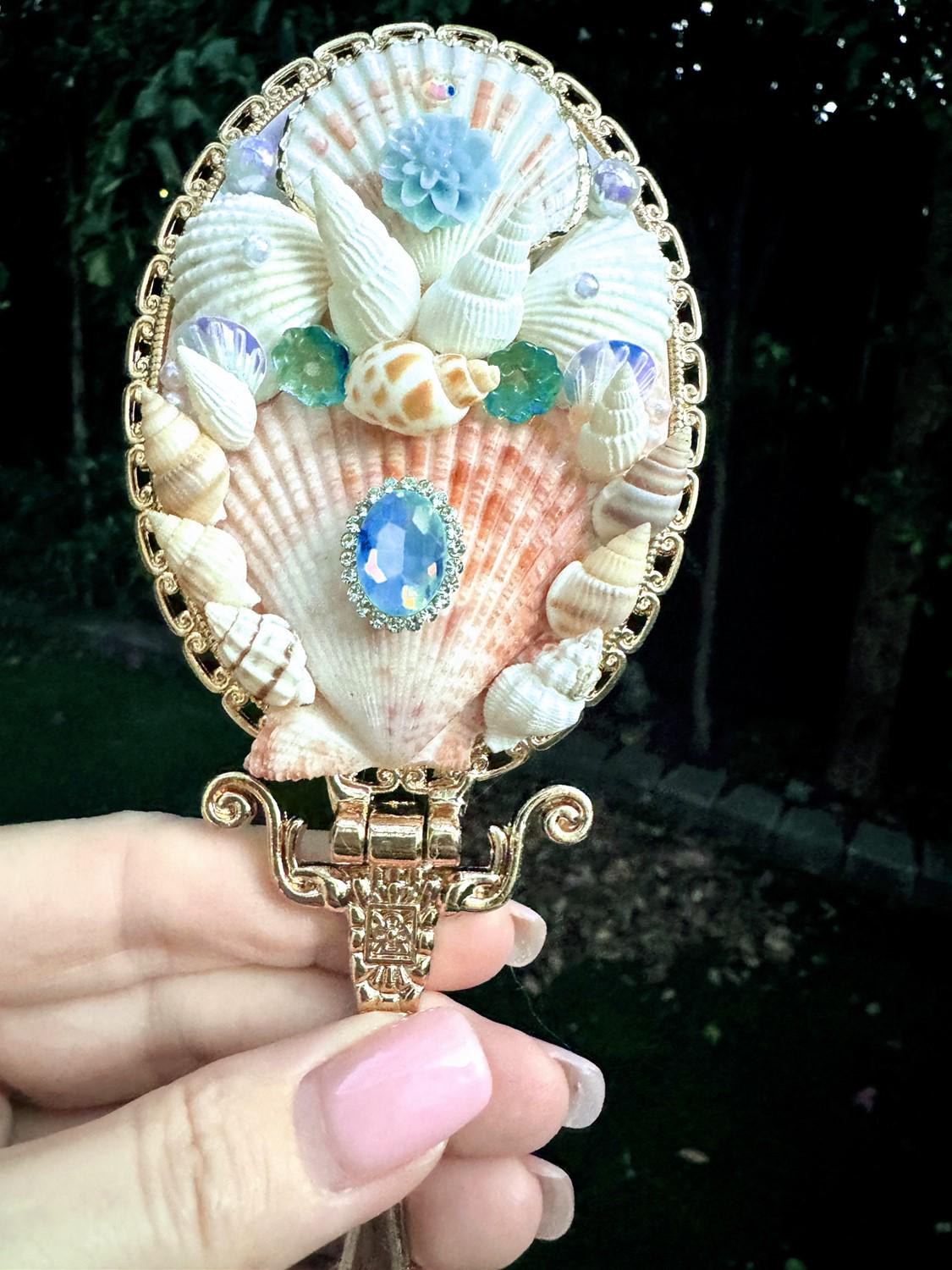 Blue Green Handmade Shell Mirror, Wedding Accessories, Birthday Present, Mothers Day, Customised