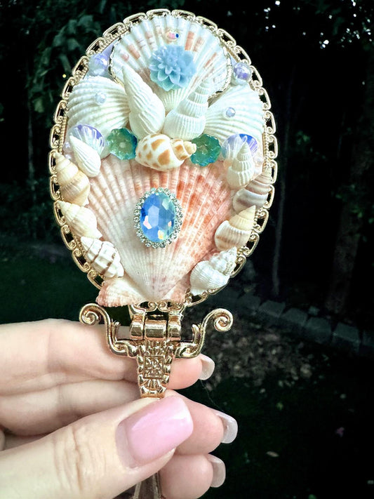 Blue Green Handmade Shell Mirror, Wedding Accessories, Birthday Present, Mothers Day, Customised