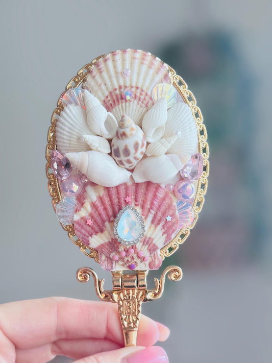Natural Handmade Crystal Seashell Mirror, Mothers Day, Wedding Mirror, Bridesmaid, Birthday, custom gift.