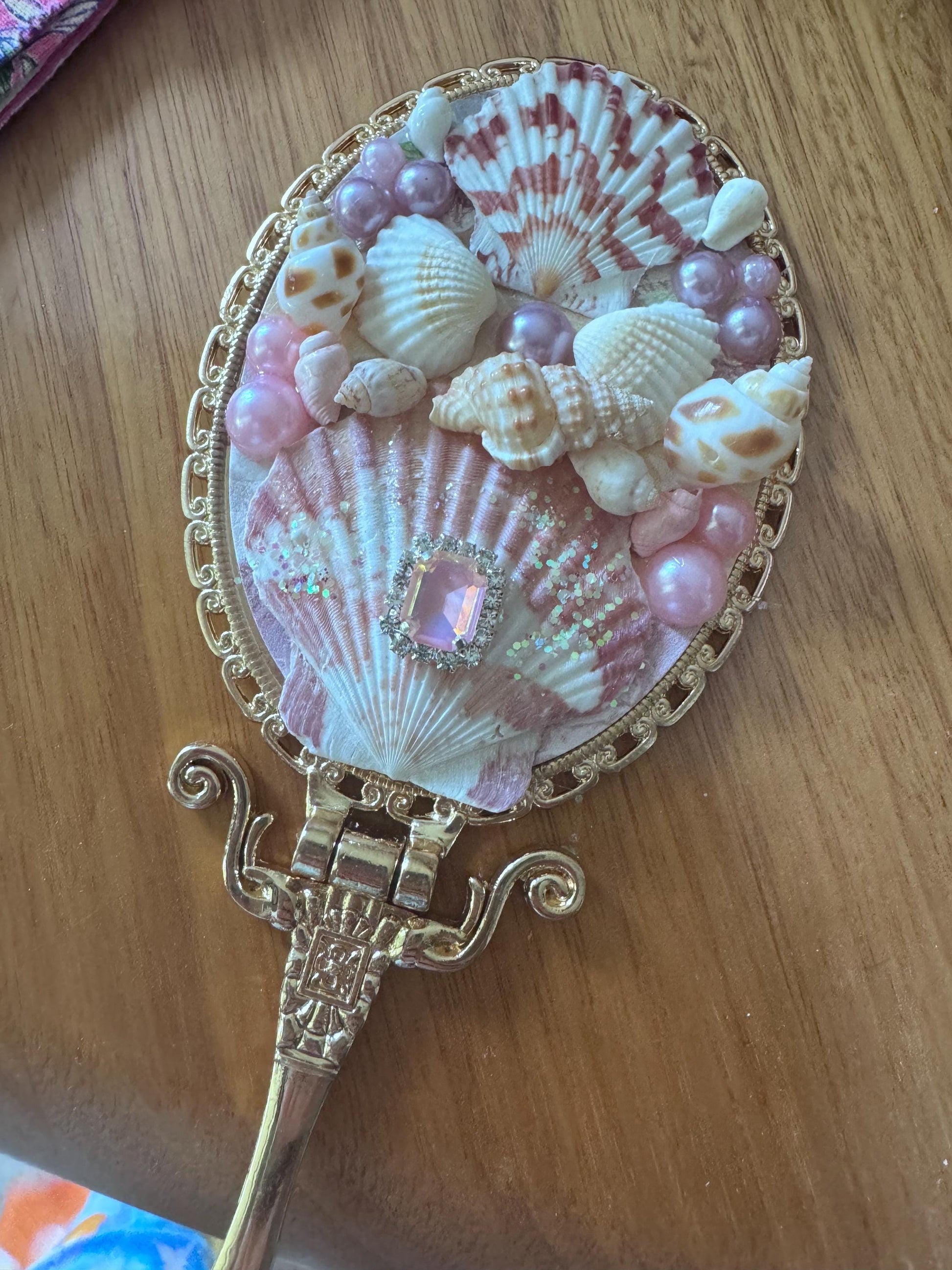 Kookaburra Shell Handmade Mirror Pink, Mothers Day, Wedding accessories, birthday gift, customised