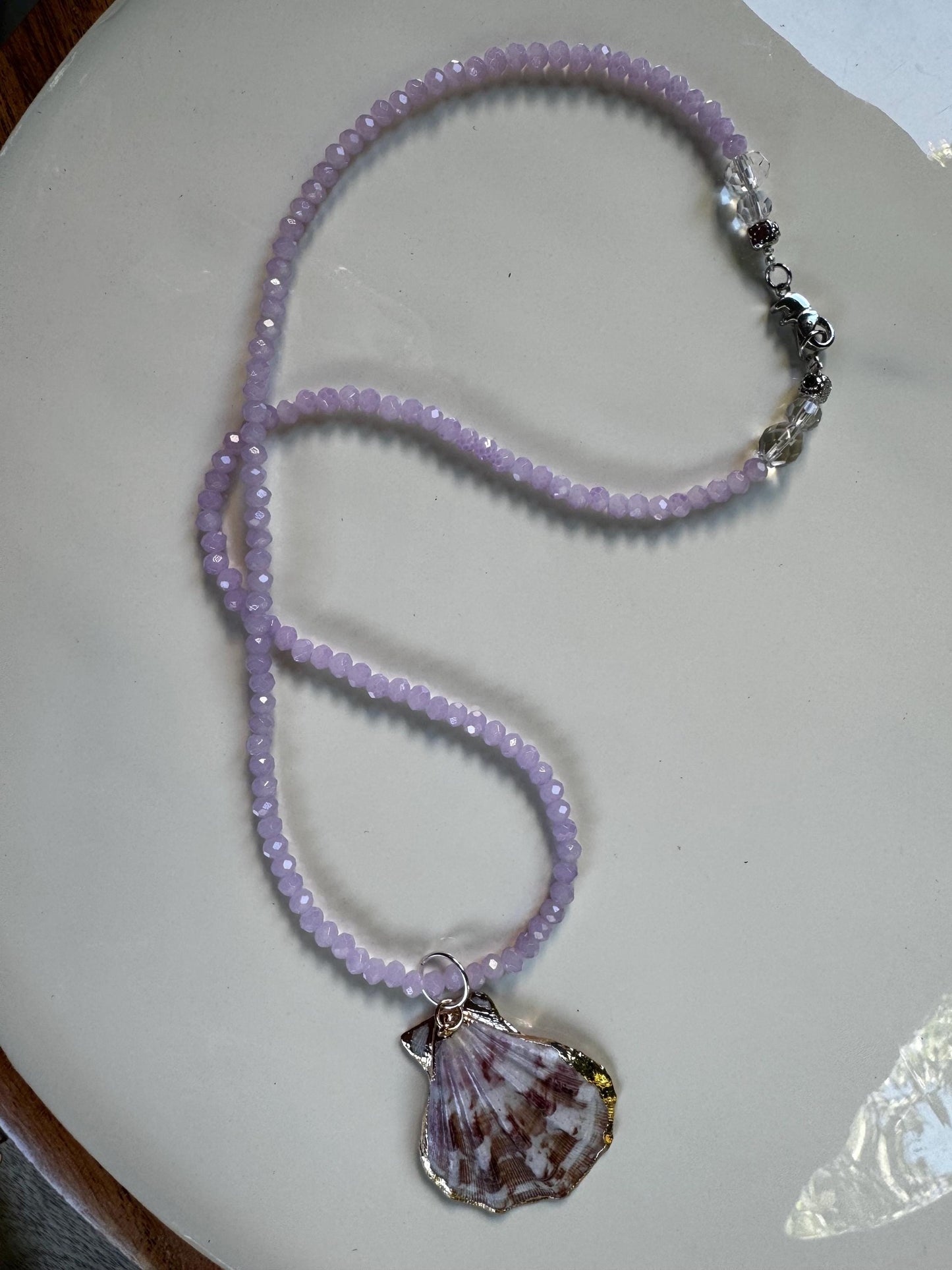 Mauve Purple Dreams Handmade Beaded Necklace, featuring Swarovski crystals & feature shell