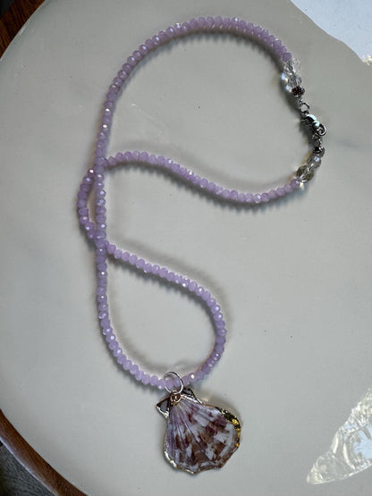 Mauve Purple Dreams Handmade Beaded Necklace, featuring Swarovski crystals & feature shell