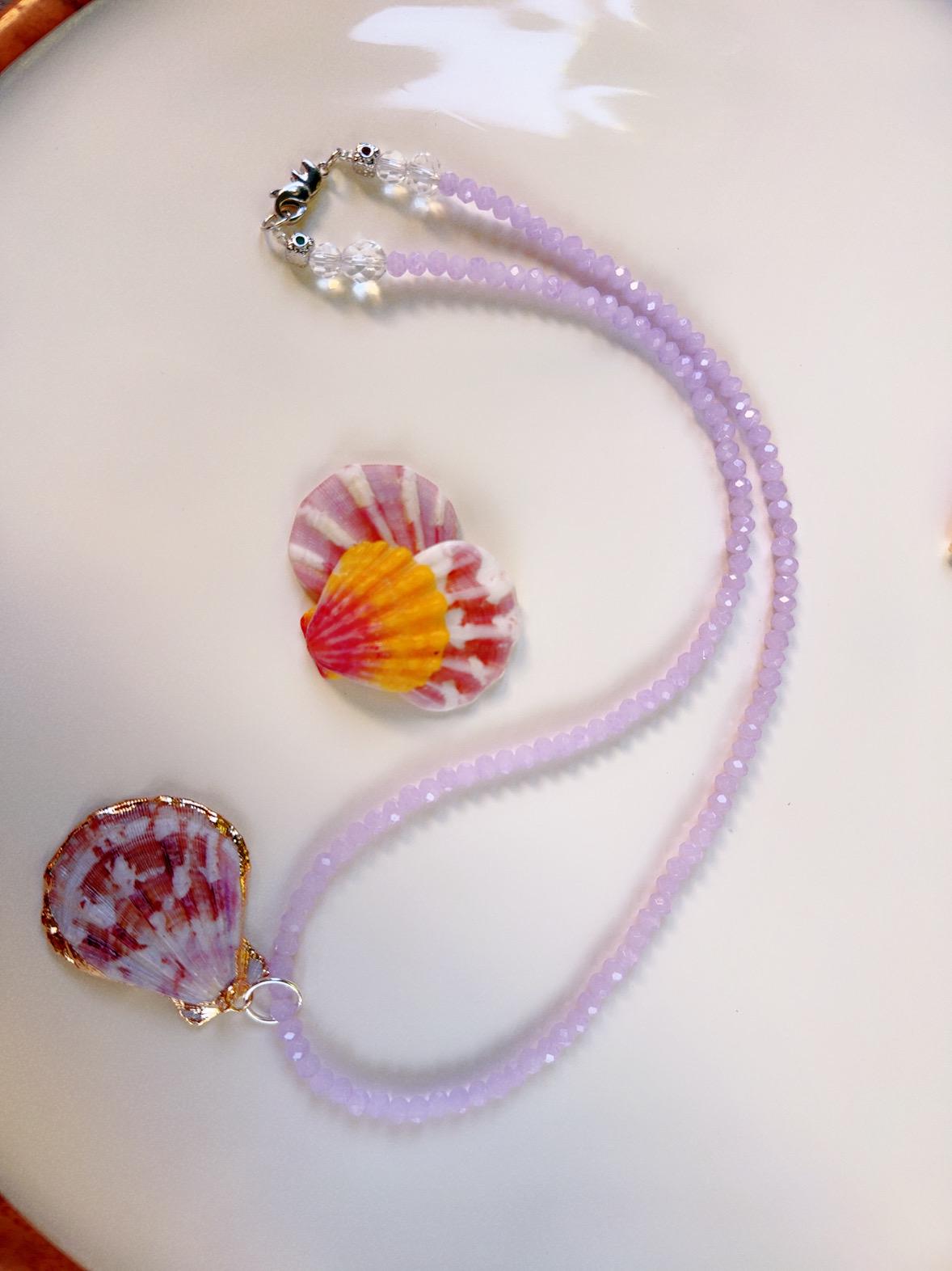 Mauve Purple Dreams Handmade Beaded Necklace, featuring Swarovski crystals & feature shell