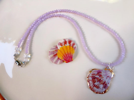 Mauve Purple Dreams Handmade Beaded Necklace, featuring Swarovski crystals & feature shell