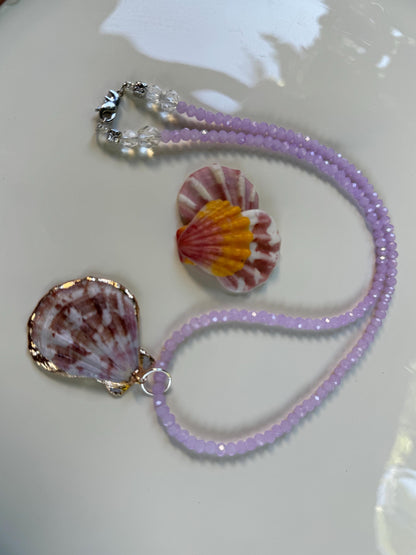 Mauve Purple Dreams Handmade Beaded Necklace, featuring Swarovski crystals & feature shell