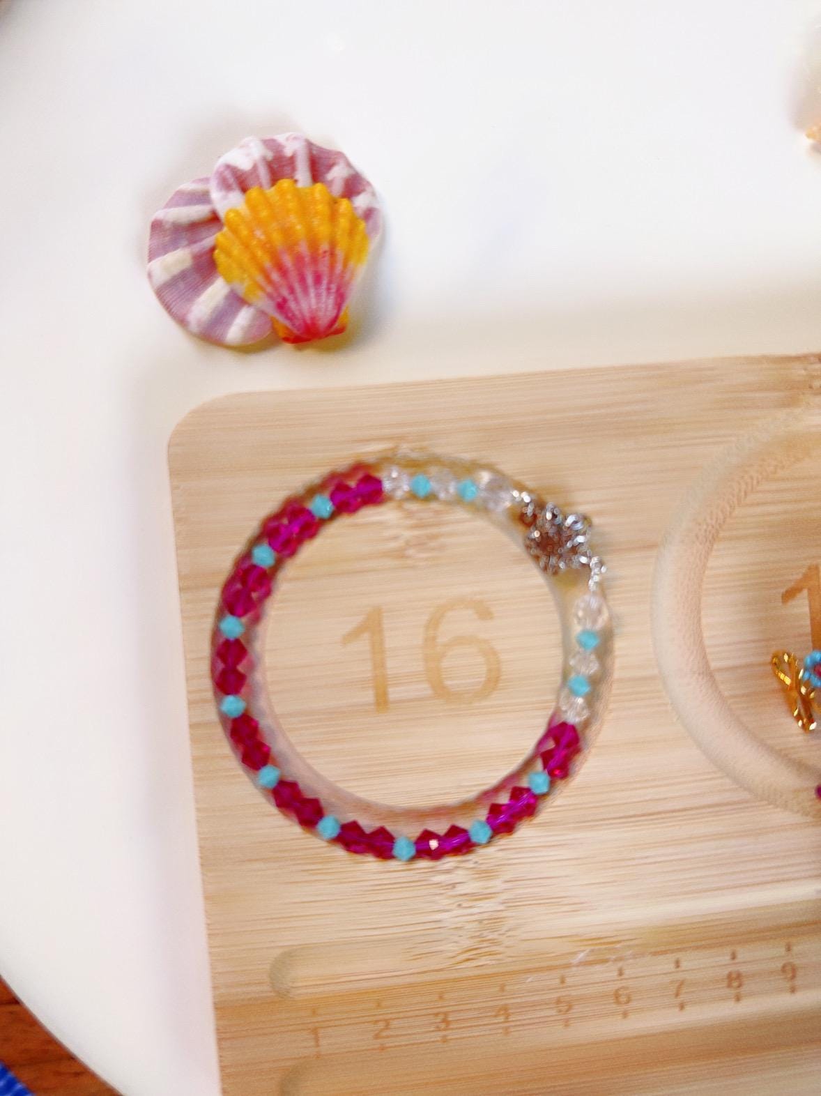 Hot Pink Fucia & Pale Blue Crystal Bracelet with European Beads