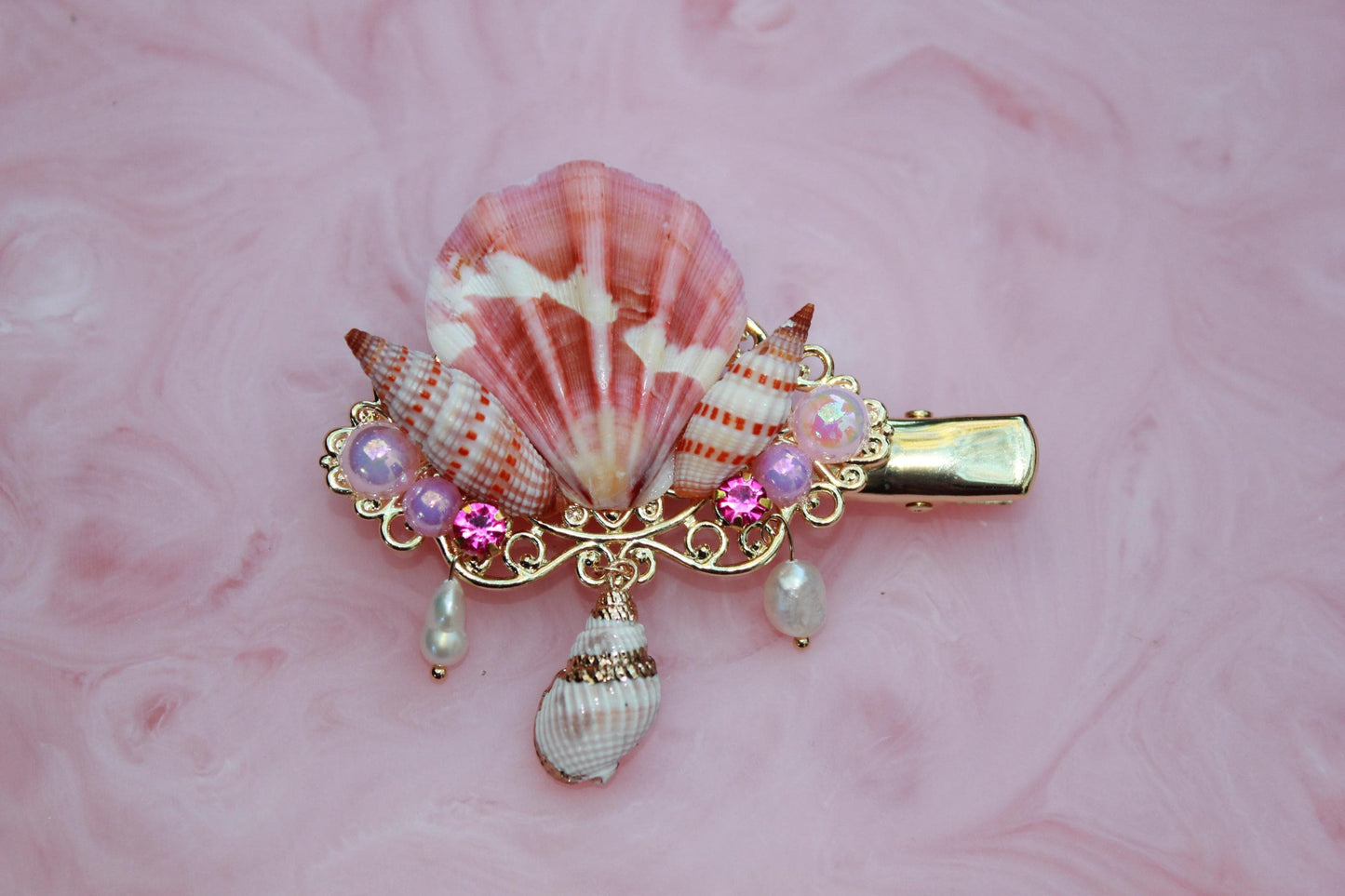 Beautiful Shell hairclip, fantasy hair accessory, mermaid hair, wedding hair, gold hairclip, wedding accessory, bridesmaid accessory, shells