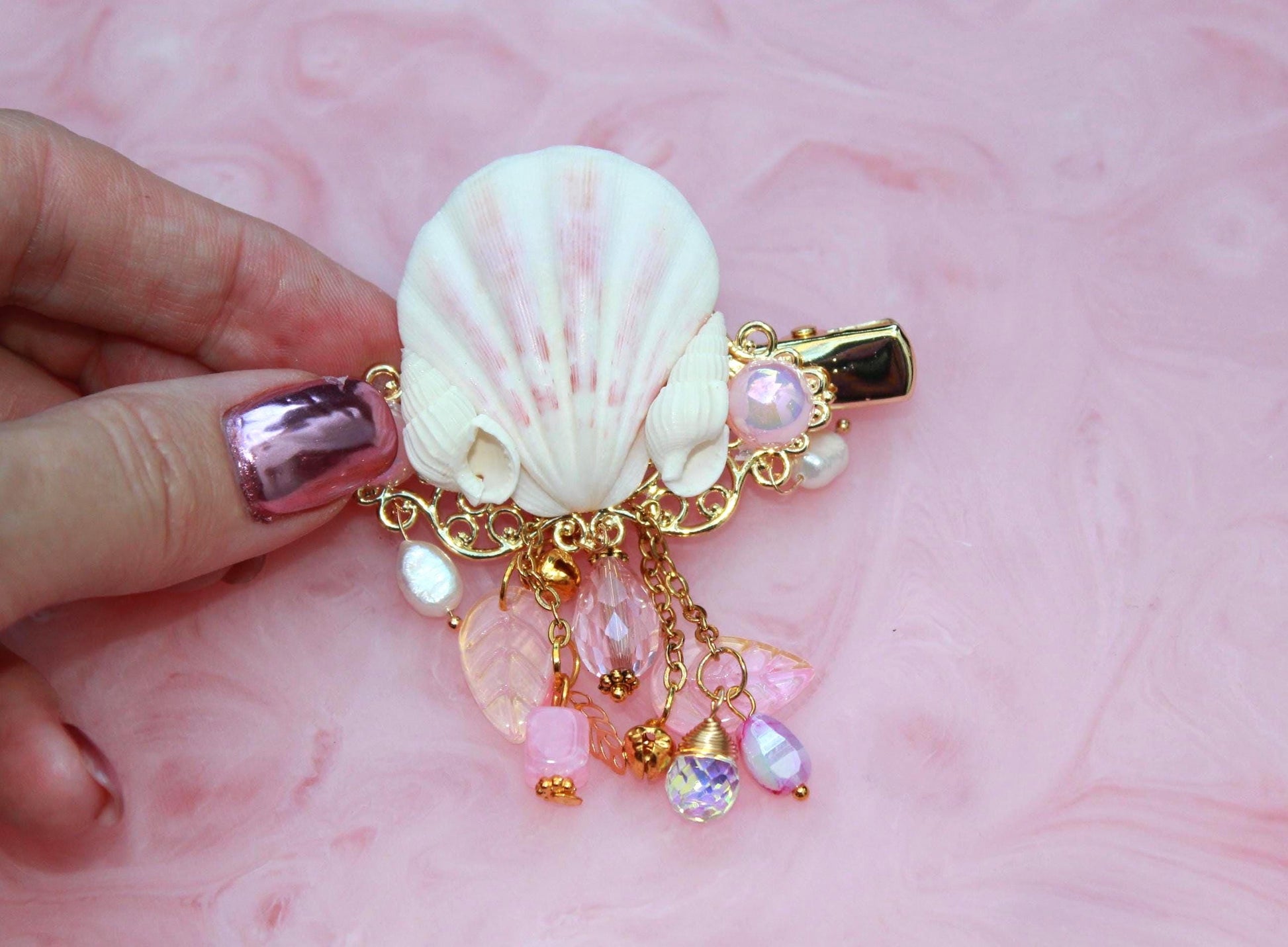 Beautiful Shell hairclip, fantasy hair accessory, mermaid hair, wedding hair, gold hairclip, wedding accessory, bridesmaid accessory, shells