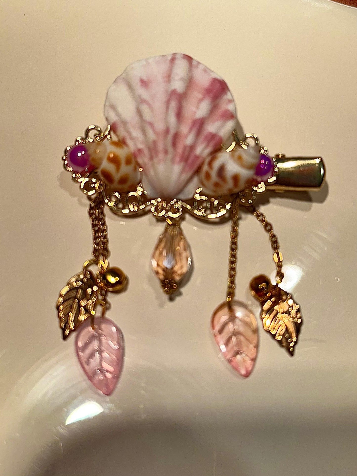 Beautiful Shell hairclip, fantasy hair accessory, mermaid hair, wedding hair, gold hairclip, wedding accessory, bridesmaid accessory, shells
