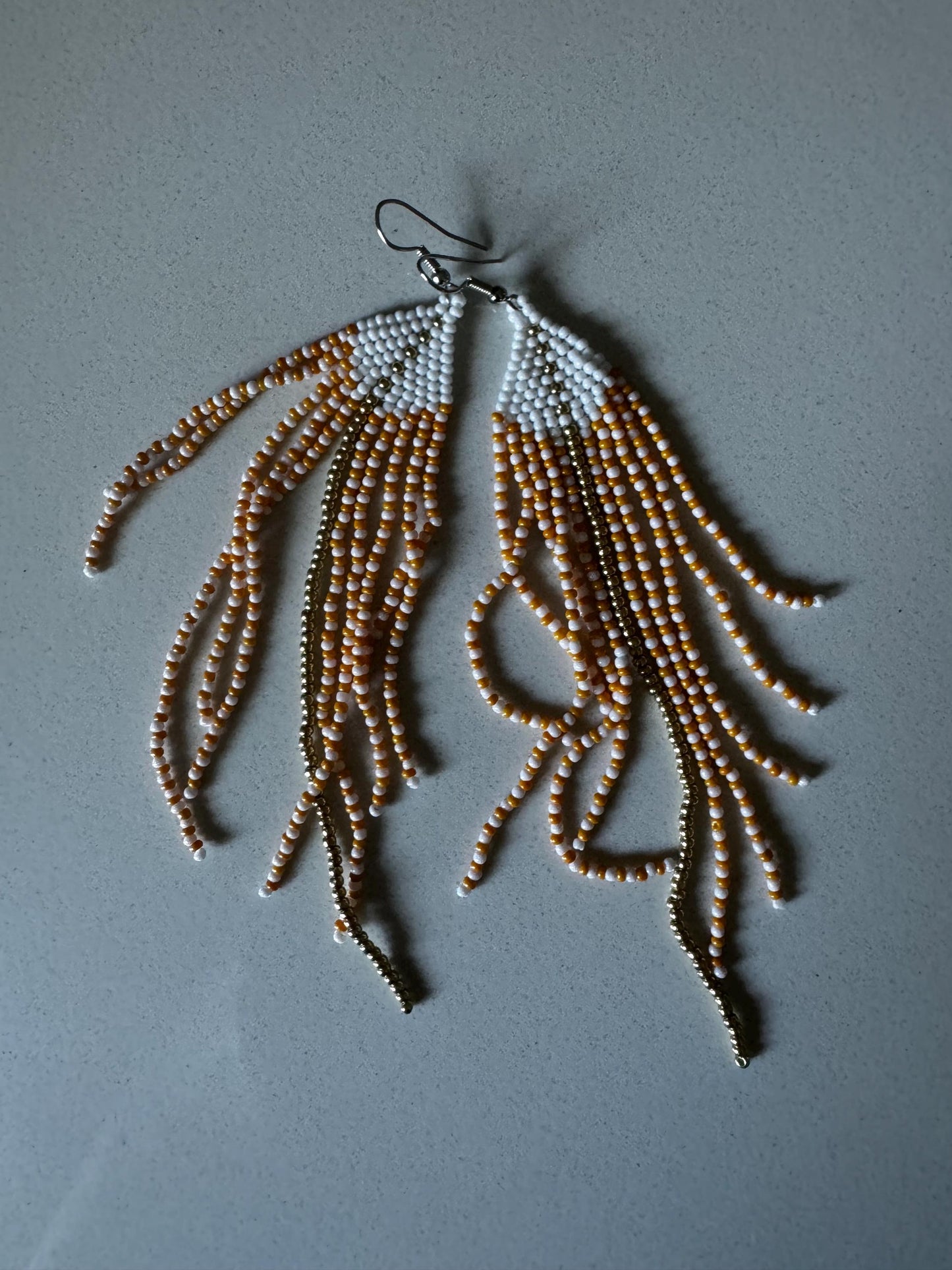 Orange White Handmade Chandelier Seed Bead Earrings