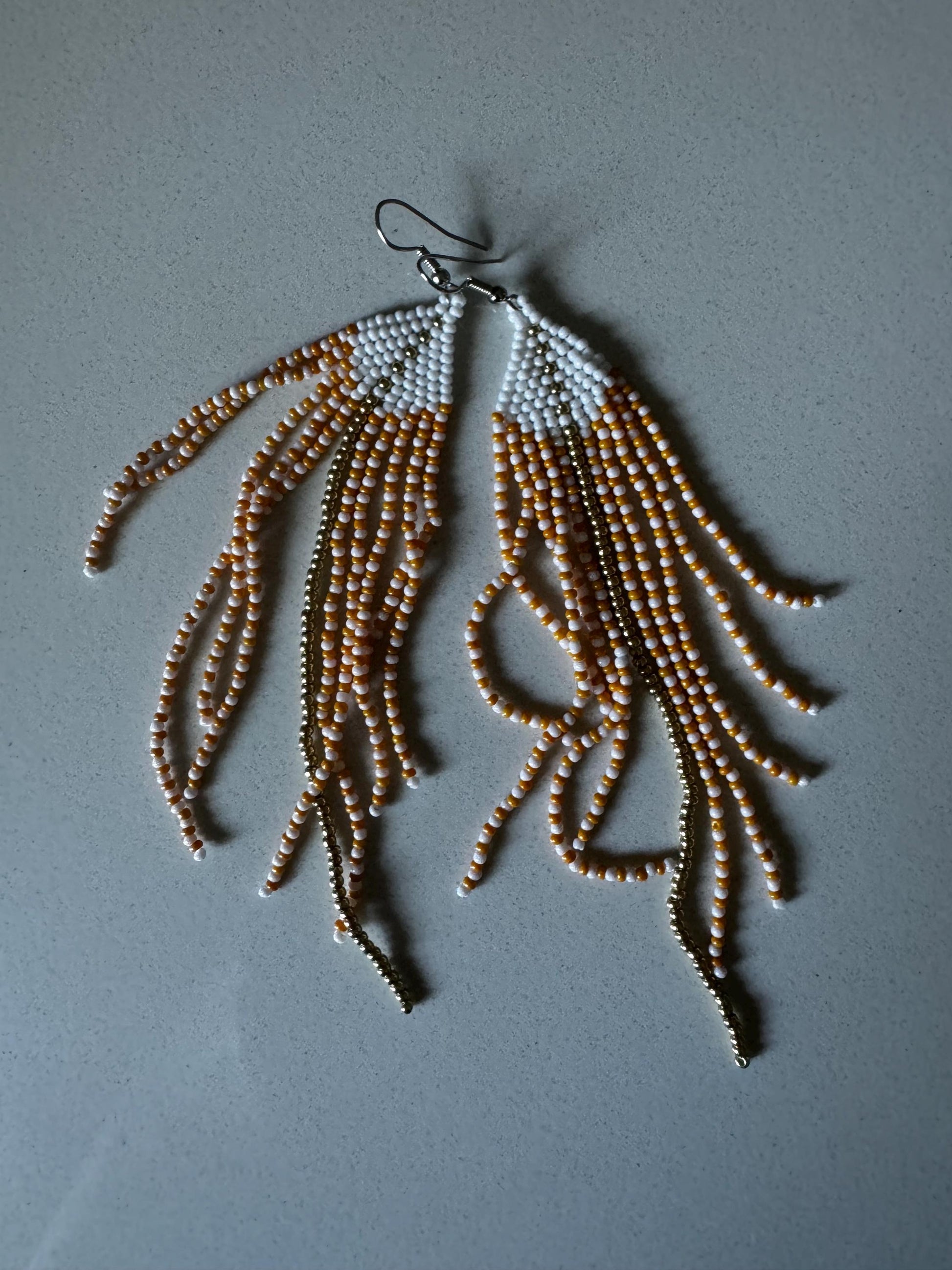 Orange White Handmade Chandelier Seed Bead Earrings