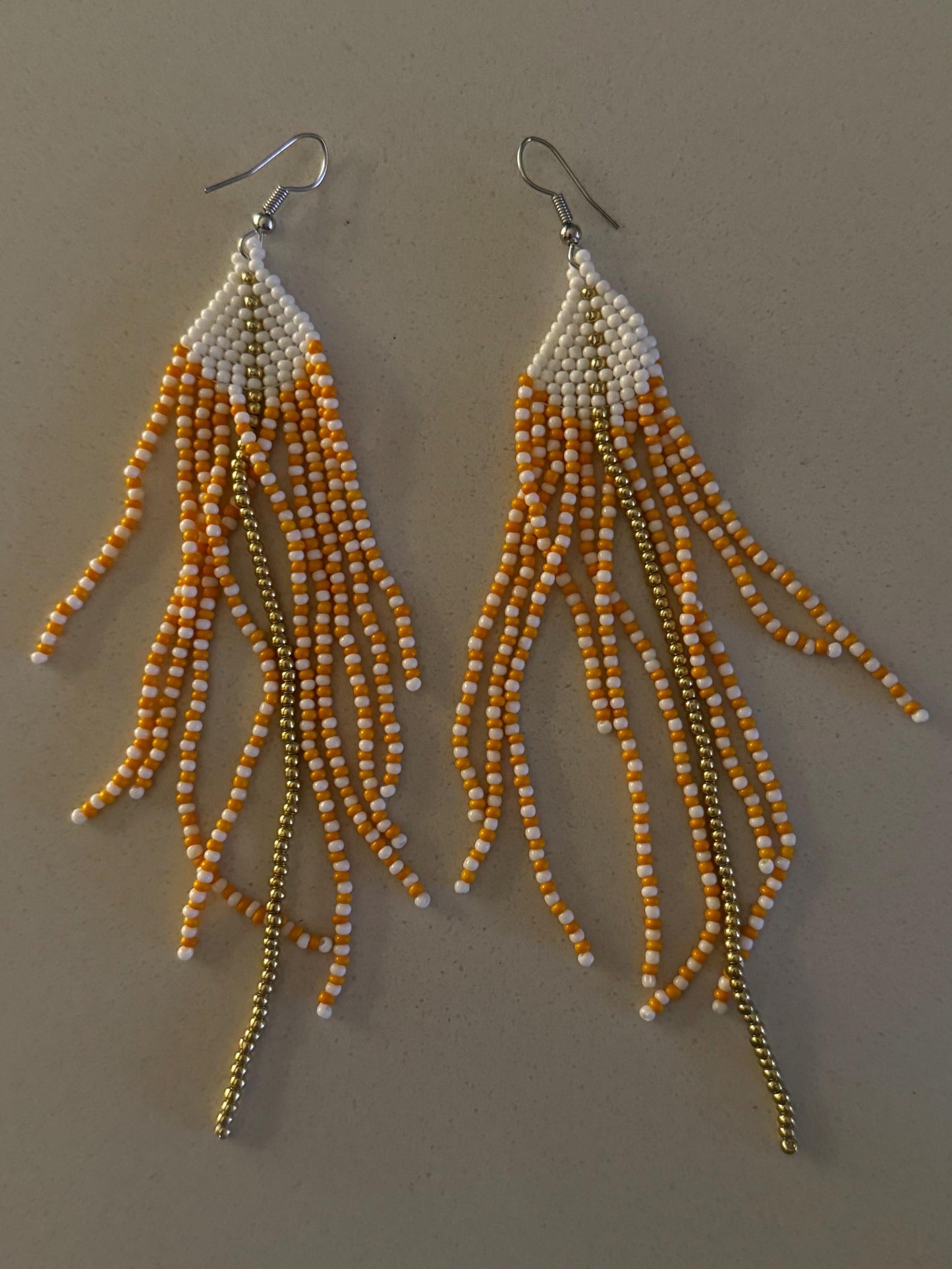 Orange White Handmade Chandelier Seed Bead Earrings